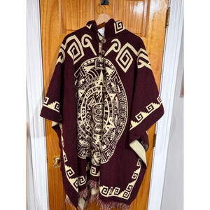 Andes Imports Aztec Inca Calendar Poncho Cape Woven Fringe Ecuador Boho